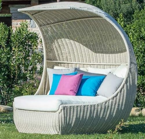 Casa Padrino Luxus Liegeinsel mit Sonnendach Weiß 156 x 146 x H. 174 cm - Handgewebte Wetterbeständige Sonneninsel - Moderne Garten Möbel - Hotel Möbel