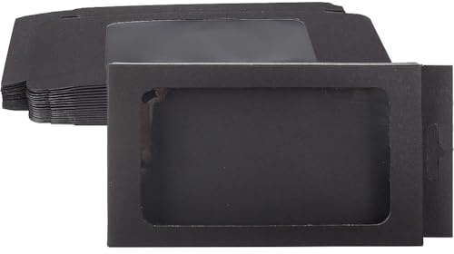 BENECREAT 20 Pack Kraftpapierboxen Mit Klarem Fenster 17.5x9x1.5cm Schwarz Geschenkverpackungsboxen Für Hochzeitsfeier Gefälligkeiten