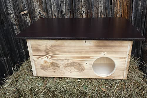 Großes Geflammtes Premium Igelhaus 62cm x 40cm x 29cm Igelhotel 20mm Vollholz Winterfest Kein Bausatz: Labyrintheingang easytouch-Rattenklappe und Boden, eigene Herstellung in Niederbayern