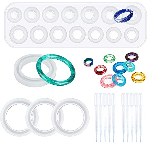 NA Woohome - 15 moldes de silicona para joyas, resina y manualidades, incluyendo anillo para pulsera, colgante de resina y molde de fundición