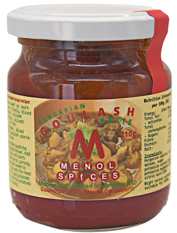 Menol Spices Ungarische Gulaschpaste, Süß 210g, Würzpaste für Gulasch | Ein Glas ergibt ein authentisches Gulasch, Rezept auf dem Etikett, echte Szegediner Paprikabasis, auch für Gulaschsuppe