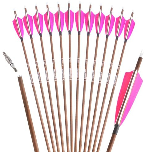 SHARROW 12P 100% Reines Carbon Pfeile 32 Zoll Pfeile für Bogenschießen Spine 340/400/500/600 Zielbogenschießen Jagdpfeile mit 4 Zoll Natürlich Federn Pfeile für Recurvebogen Compoundbogen