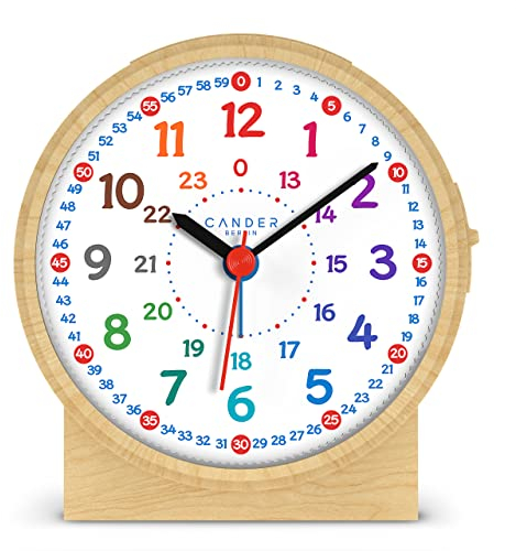 Cander Berlin MNU 1109 S Kinderwecker Wecker Kinder lautlos Holzoptik geräuschlos Licht Snooze Tischuhr Beleuchtung Kinderzimmer Jungen Mädchen, 10,8 cm