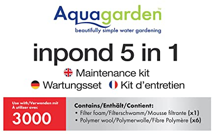 Aquagarden Kit Filtro per laghetto, Filtro in Schiuma, Cuscinetti filtranti in Lana polimerica, Kit per la Cura dello Stagno, Adatto per laghetti 5 in 1, 3000 Litri