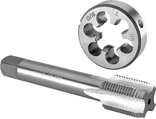 Burkit 2.1 cm-16 UN Gewindeschneider-Set rechts | 13/16 x 16 UN Maschinengewindebohrer und runde Schneideisen, zum Schneiden oder Reparieren von Gewinden auf Metall.
