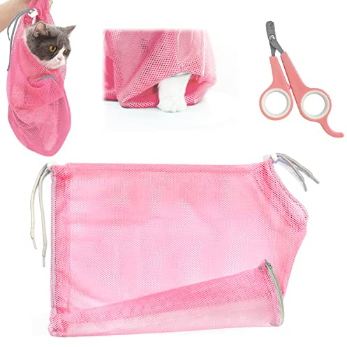 2 Stück Katzen-Badetasche und Nagelschere für Haustiere, Katzenpflege, Anti-Kratzer, Netztasche für Haustiere, Badezimmer, Nagelknipser