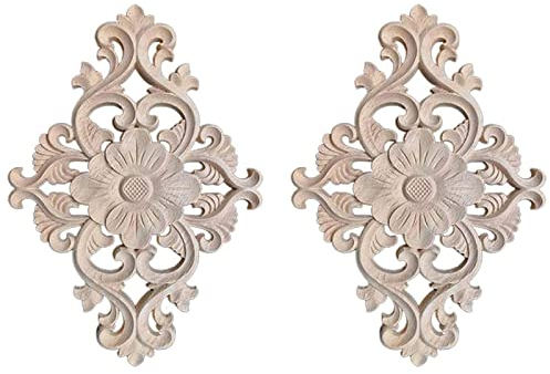 2 Stück Holz Ornamente Wand Ornamente, Holz Geschnitzte Möbel Appliques, Wand Deko für Möbel (21 * 15 cm)