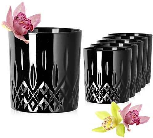 PLATINUX Lot de 6 verres noirs avec motif diamant - 250 ml (300 ml max.) - Verres à whisky, jus et eau