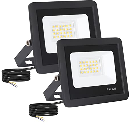 FUPE Projecteur LED Exterieur 2 Pcs, Projecteurs Extérieurs IP65 Etanche Super Lumineux Noir 20W 2000lm Eclairage Mural Extérieur led toit jardin jardin porte garage (4000k lumière naturelle)