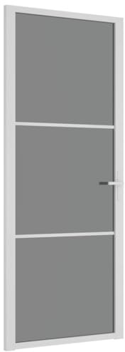 vidaXL Innentür Modernes Design Glastür Komplettset Zimmertür Tür Drehtür Wohnungstür mit Montagezubehör 83x201,5cm Weiß ESG-Glas Aluminium