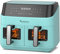 TurboTronic Heißluftfritteuse XXL doppel Airfryer 1600W / 9L (2x 4,5L Kammer) 10 Programme digitale Heißluft Fritteuse ohne Fett Öl Dual Luftfritteuse Air Friteuse Power Turquoise