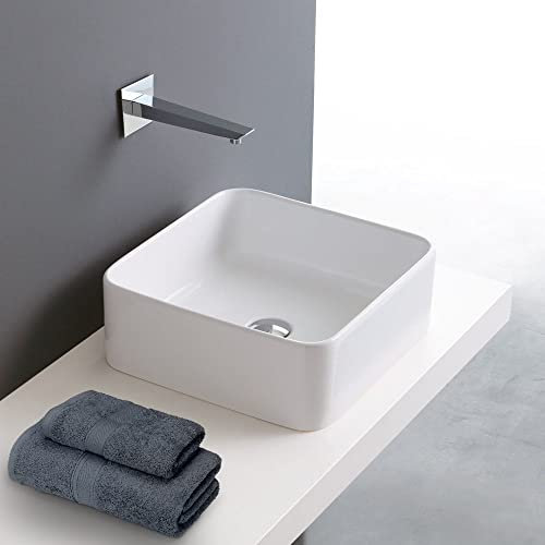 Yellowshop - TESIS1 Lavabo da appoggio quadrato in ceramica cm L40xP40xH11 Bianco arredo bagno