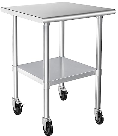 HARDURA Edelstahltisch mit Rädern, 61 x 76,2 cm, Rollen, NSF, robuster kommerzieller Arbeits- und Vorbereitungstisch mit Unterregal und verzinkten Beinen für Restaurant, Küche, Bar und Hotelgarage