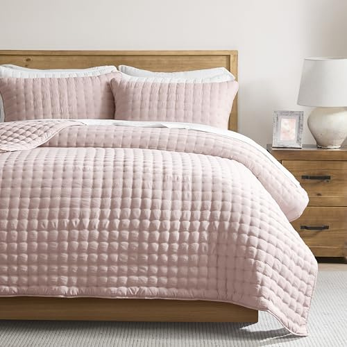 WDCOZY Cal King Size, übergroße California-King-Size-Bettwäsche-Sets mit Kissenbezügen, leicht, weich, Tagesdecke, Steppdecke, dünne Steppdecke, Bettbezug, 3-teilig, 299,7 x 269,2 cm, Rosa