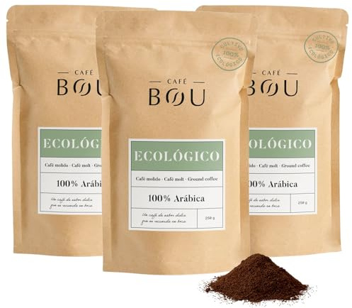 Café BOU - Molido Ecológico Certificado Para Espresso | 3x250g | Aroma caramelo y fruta, cuerpo medio