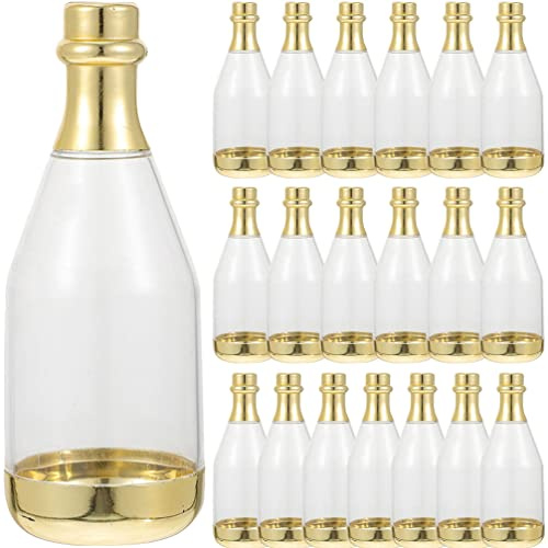 BESTonZON 20 Pcs Sparkling Wine Bottle Shaped Candy Boxes, Gold Mini Wine Bottles for Wedding Favour Containers, Clear Party Treat Box for Baby Shower, New Year Eve Celebration Tiny Pot