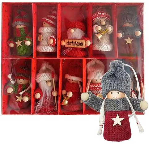 Oneshlee Gnomos Navideños Colgantes, Adornos Arbol Navidad Originales, Decoracion Navidad Hogar, Regalo Mujer Niña, 10 Muñecas de Madera y Lana de Punto, Navideño