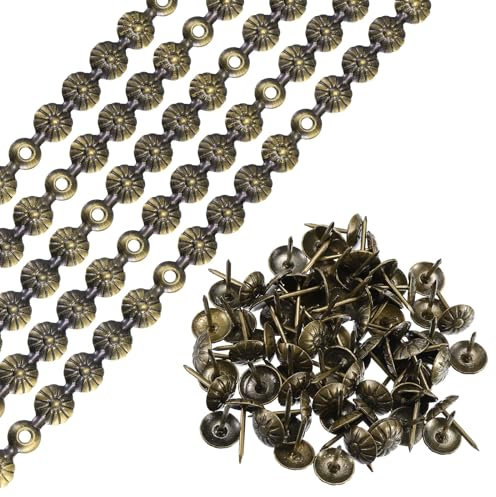 QUARKZMAN 10pz Tappezzeria Chiodi Strisce, 1Metro Fiore Decorativo Chiodo Rifiniture per Divano Testata Sedia Mobili con Tappezzeria Chiodi (11mm Bronzo)