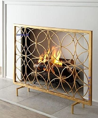 Kaminschirme, Moderne geometrische Kreise, antikes Gold, Eisen, Kaminschirm, moderner Kaminschirm, flach