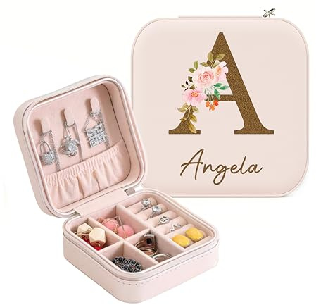 ALBK Personalisiert Kleine Schmuckkästchen für Damen-Tragbarer Reise Schmuckbox für mädchen, PU Leder Mini Schmuckaufbewahrung für Ohrringe, Ringe, Halsketten, Geburtstagsgeschenke für Frauen Mädchen