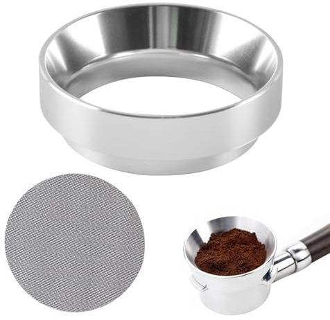 58mm Dosing Funnel, Magnetic Espresso Dosing Funnel 58mm Portafilter Funnel with Puck Screen, Aluminum Alloy Espresso Coffee Dosing Ring Coffee Machine Accessories for Barista, Home, Cafe
