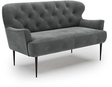 CAVADORE 2-Sitzer Küchensofa Amba, Trendige Sitzbank für Küche oder Esszimmer / 153 x 97 x 87 / Hochwertiges Mikrofaser: Grau