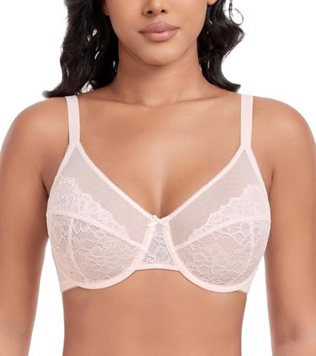 DotVol Women's Unpadded Sexy Lace Full Coverage Underwire Minimizer Everyday Bra(Pink, 36C)