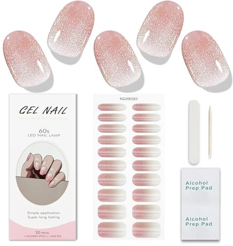 JMEOWIO Adesivi per unghie in gel rosa crema semi indurito strisce per unghie UV/LED accessori per decorazioni artistiche