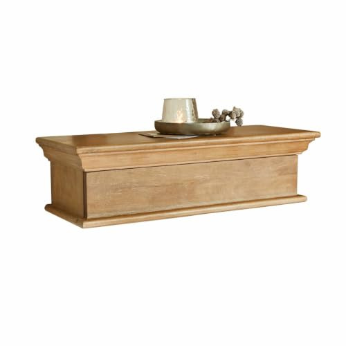 Loberon Wandregal Montarie, mit Kranzleiste und Schublade, Funktional & Dekorativ, Zeitloses Design, mit Antik-Finish, Ablage, Mangoholz, Eisen, braun