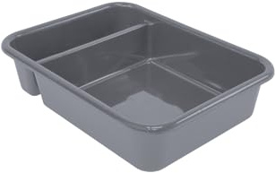 Quantum FSB-21165GY Bussing Tub with (2) Compartment | Utility Plastic Storage Wash Basin Box Container for Commercial Restaurant Kitchen | Built-in Handles, 21L x 16W x 5H, Polypropylene, Gray