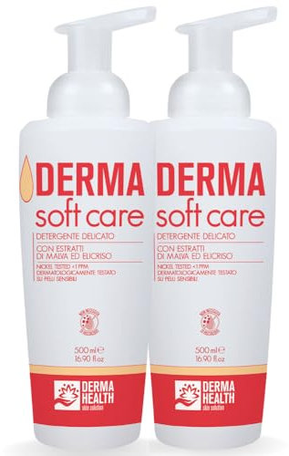 Derma Health - Derma SOFT CARE Schiuma Detergente Per Il Corpo Con Estratti Di Malva E Elicriso. Sapone Viso Senza Risciacquo Ideale Anche Per Pelle Sensibile - 500ml Foamer - x2