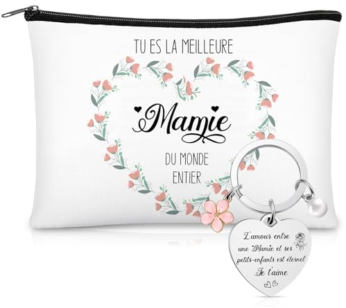 Xuniea Cadeau Meilleure Mamie Trousses de Maquillage en Toile Porte-Clés Pochette de Rangement Trousse de Toilette Idée Cadeau pour Mamie Grand-Mère Femme Voyage Noël Fête Anniversaire
