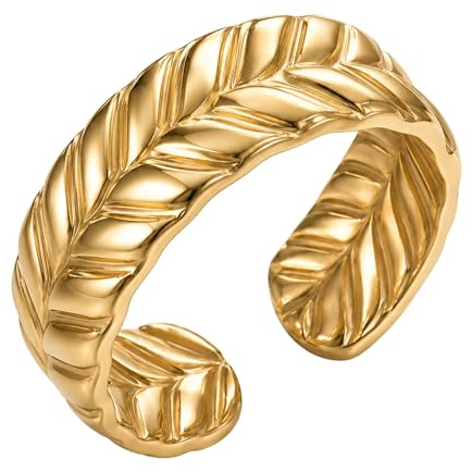 Positiva Jewelry Damenring Gold Edelstahl 18K vergoldet – Verstellbarer Ring im Feder-Design, wasserbeständig, langlebig, eleganter Schmuck für den täglichen Gebrauch, Geschenk für Frauen mit Box