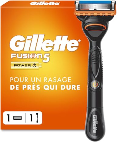 Gillette Rasoir pour Homme Fusion5 Power, Manche Réutilisable et Cartouche à 5 Lames Ultra-Affûtées, avec Bande Lubrifiante pour Un Rasage du Visage Plus Confortable, 1 Recharge pour 20 Rasages