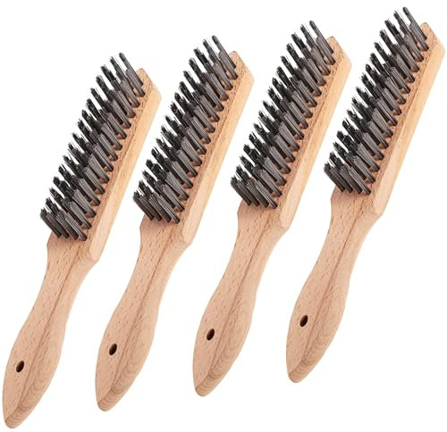 Loryx 4-Piece Heavy Duty Wire Brush Set with Wooden Handles – Ideal for Rust Removal, Paint Scrubbing, Welding Slag Cleaning, and Automotive Applications