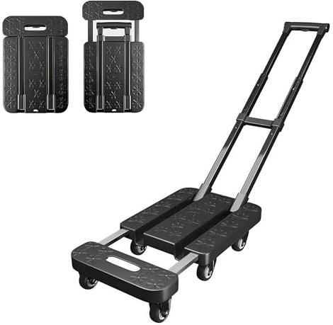 Shakub Transportwagen Klappbar [150kg] Plattformwagen mit Feststellbremse - 6X 360° Lenkrollen & Antirutsch-Beschichtung - Transporthilfe für Pakete/Wareneingang - 31x59cm