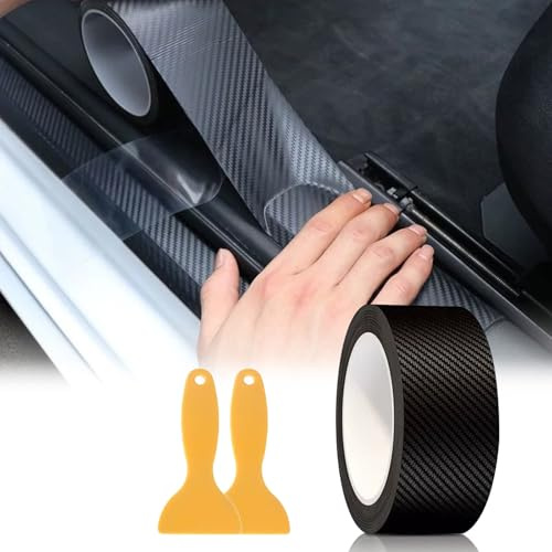 Bosmsaslad Carbon Folie Auto, 5D Selbstklebend Autofolie aus Vinyl mit Kunststoffschabern, Einstiegsleisten Kohlefaser Aufkleber, Lackschutzfolie Schutzfolie für Auto Chromleisten Folierung, Schwarz