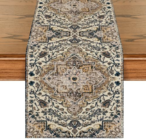 Artoid Mode Boho Bohemia Style Vintage Brown Table Runner, Seasonal Kitchen Dining Table Decoration for Home Party Decor 40x180 cm