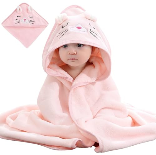 LaresDay Asciugamano con cappuccio per neonati, 80 x 80 cm, morbido e super assorbente, con cappuccio, in tessuto non tessuto corallo, unisex, incluso (coniglio rosa)