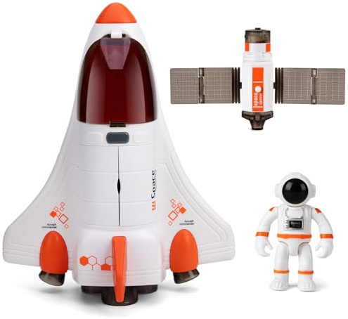 JIPITIMI Spaceship Shuttle Toy for Kids, Space Rocket with Astronaut , Spacecraft Playset with Light and Sound, Real Steam/Vapour Function, Role Play Astronauts Toy