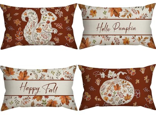 Shengou Fundas Cojines 30x50 Otoño,Juego de 4 Funda Cojin de Cojines de Sofá Decorativos,Funda de Cojín Otoño,Otoñal Cojines Decorativos
