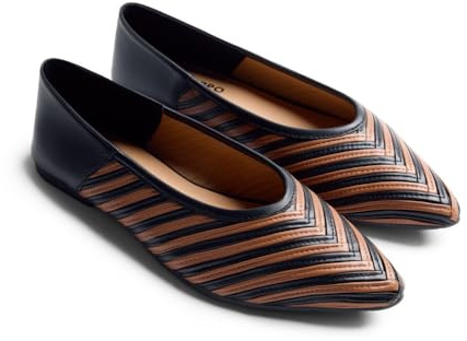 Gioseppo TARINE - Bailarinas Bicolor de Piel con Patrón de Rayas para Mujer, Mules Destalonadas, Suela Flexible de TPR, Color Cuero, Talla 41