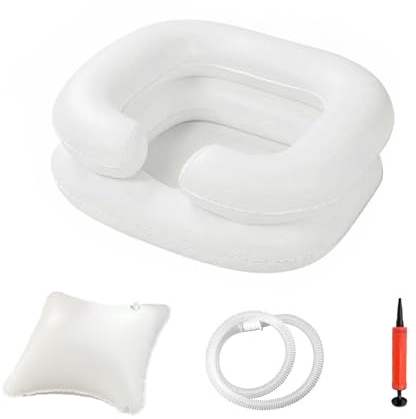 Bassin à shampoing gonflable pour lit, 4 pièces avec coussin intégré, lavage de cheveux confortable pour personnes âgées, handicapées, enceintes ou à mobilité réduite, portable et étanche