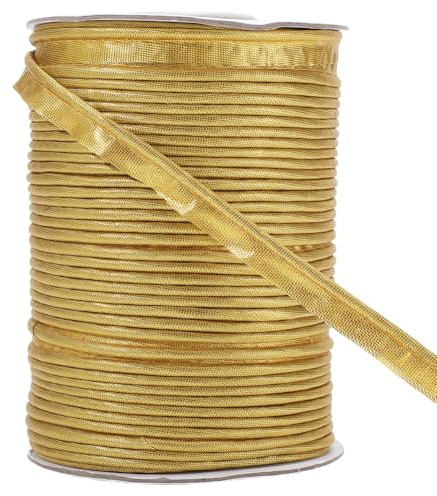GORGECRAFT 64 m Goldenes Paspelband 10mm Breit Polyester Polsterung Maxi Schrägband Einfassung Kleidungsdekoration Kantenbesatz Bänder Mit Kederschnurlippe Zum Nähen Quilten Einfassen Säumen Basteln