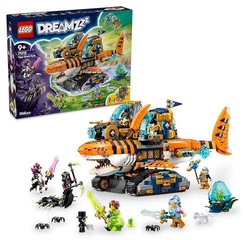 LEGO DREAMZzz 2en1 Tanque Tiburón Tigre de Juguete - Transformable en Barco Pirata con Cañón - 5 Minifiguras y 2 Criaturas del Tesoro Coleccionables - Regalo para Niños de 9+ Años - 71515