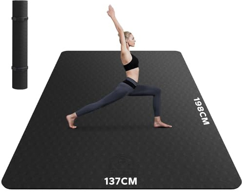XXL Yoga Mat, Extra Large Wide Yoga Mat, Sports Mat, Fitness Mat, Non-Slip, 198 cm x 137 cm x 6 mm Thick, Ultra Durable, Gymnastics Mat for Pilates, Gym, Home, Workout