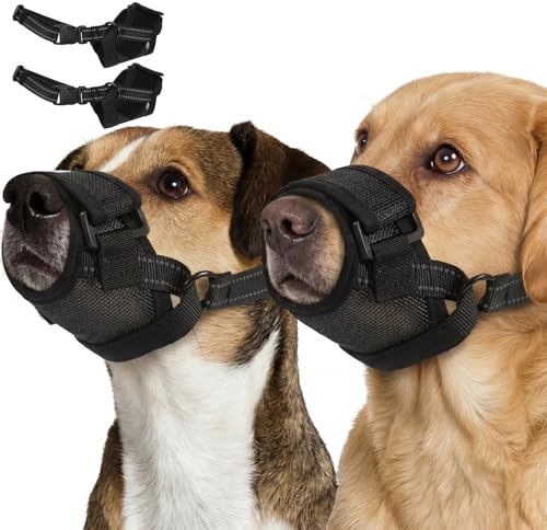 Pezluxe 2Pcs Dog Muzzle, Soft Nylon Muzzle Anti Biting Barking Chewing | Air Mesh Breathable Muzzle for Large Dogs, Adjustable Dog Mouth Guard for Grooming Training,Allow to Drink & Feed, (L,Black)