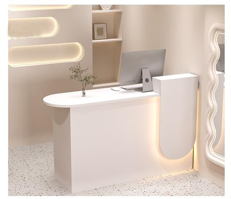 Elegante tavolino da ricevimento moderno con armadietti e ripiani – bancone anteriore per saloni di vendita al dettaglio, casa, uffici e cassa con luci a LED, elegante tavolo da ricevimento