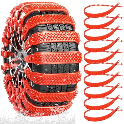 10Pcs Snow Chains for Car Tires Anti Skid Tire Straps Portable Emergency Snow Traction Aids for Winter Driving Muddy Roads Ice Assistance