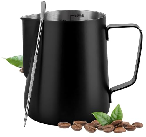 Milk Frothing Pitcher, 600ml/20oz 304 Stainless Steel Coffee Jug with Measurement Marks & Latte Art Pen, Ideal for Crafting Latte Art, Cappuccino, Perfect for Home Baristas & Coffee Enthusiasts